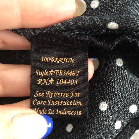 Mine blouse black and whit polka dot v neck w waist tie size M - Picture 8 of 8